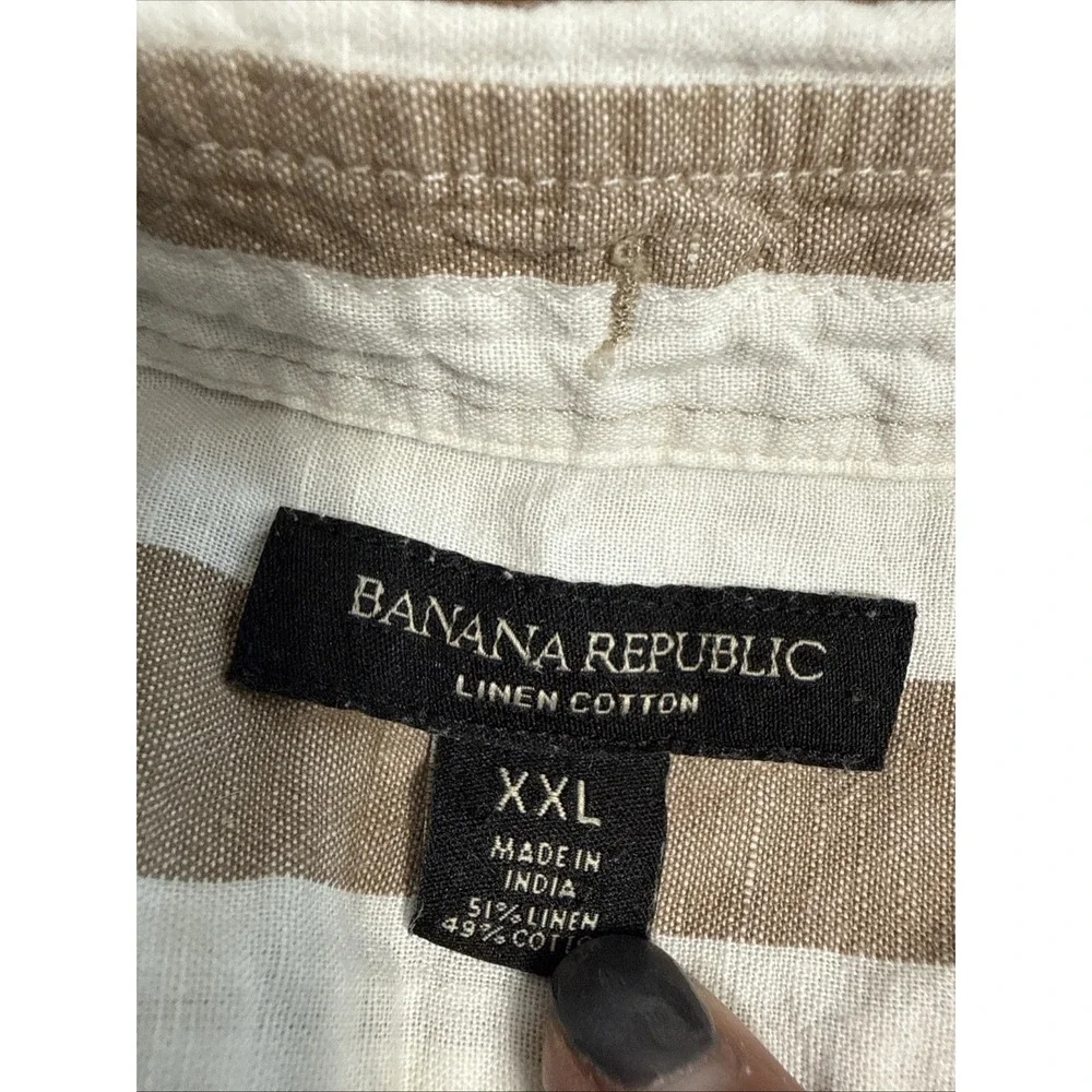 Banana Republic Mens Brown Striped Linen Blend Button Up Shirt Short Sleeve XXL